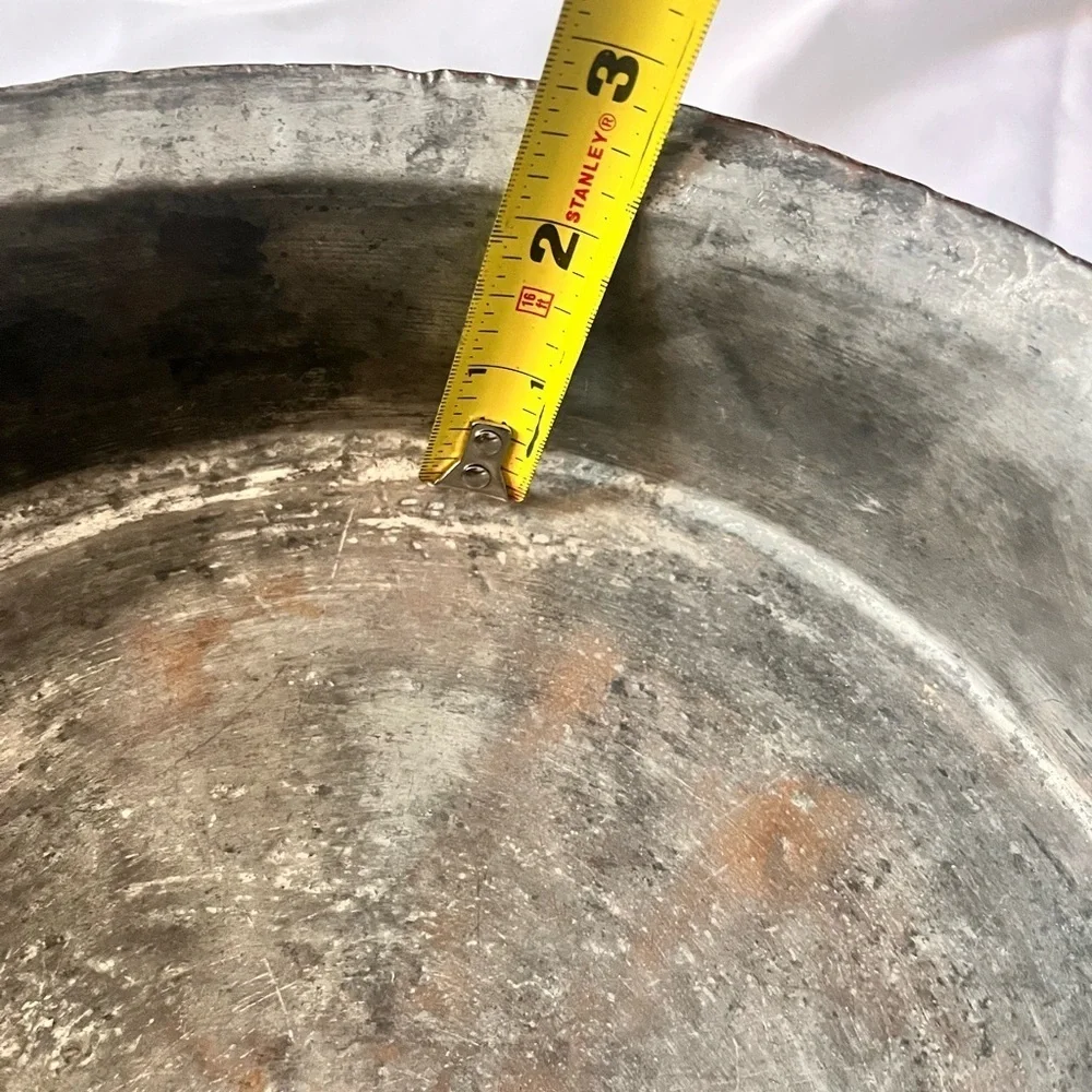 Vintage Copper Brass Round Hammered Bottom Pan Double Handles Wall Decor
